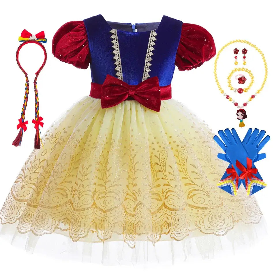 Snow White Costume for Kids Halloween Princess Cosplay Disguise Movie Birthday Party Clothing Girls Role Play Bowknot Dress