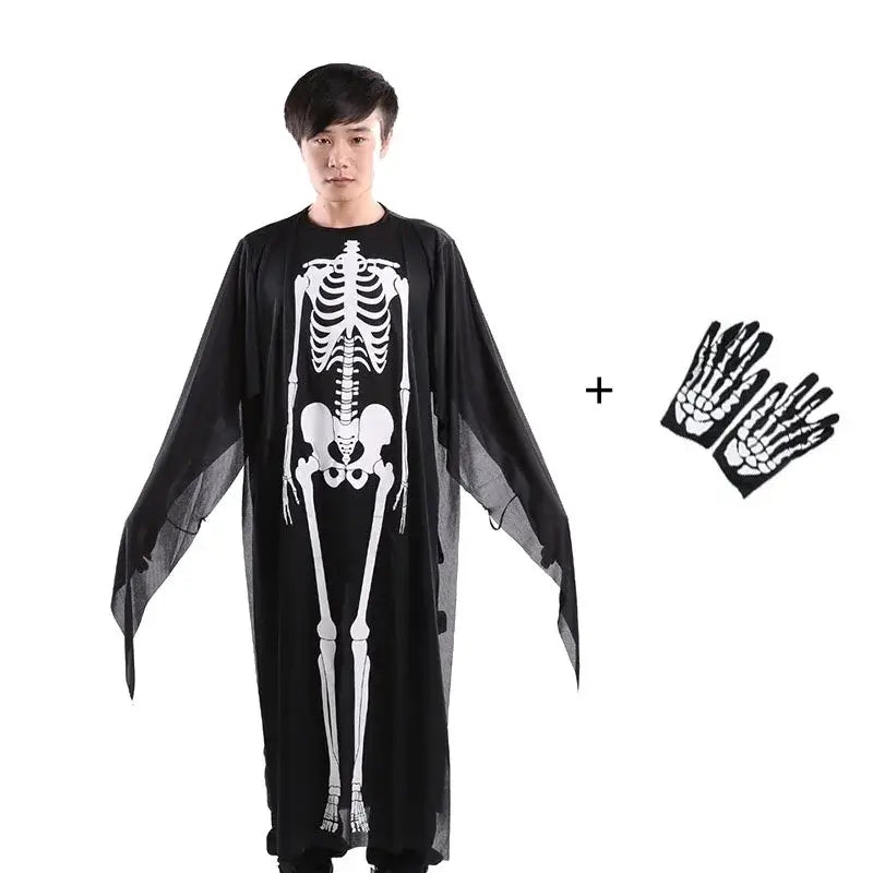 Sale Halloween Scary Costumes With Gloves Skull Skeleton Monster Demon Ghost Clothes Robe For Adult Kids