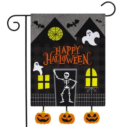 Haunted House Halloween Burlap Garden Flag Ghosts Bats 12.5"x18" Briarwood Lane