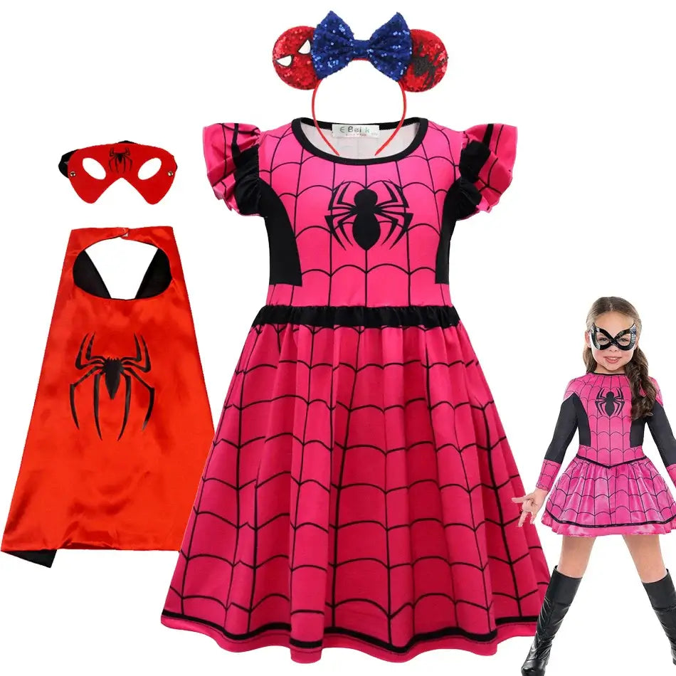 2024 New Spiderman Halloween Cosplay Girls Dress Children Cute Costumes Party Spiderman Kids Clothes