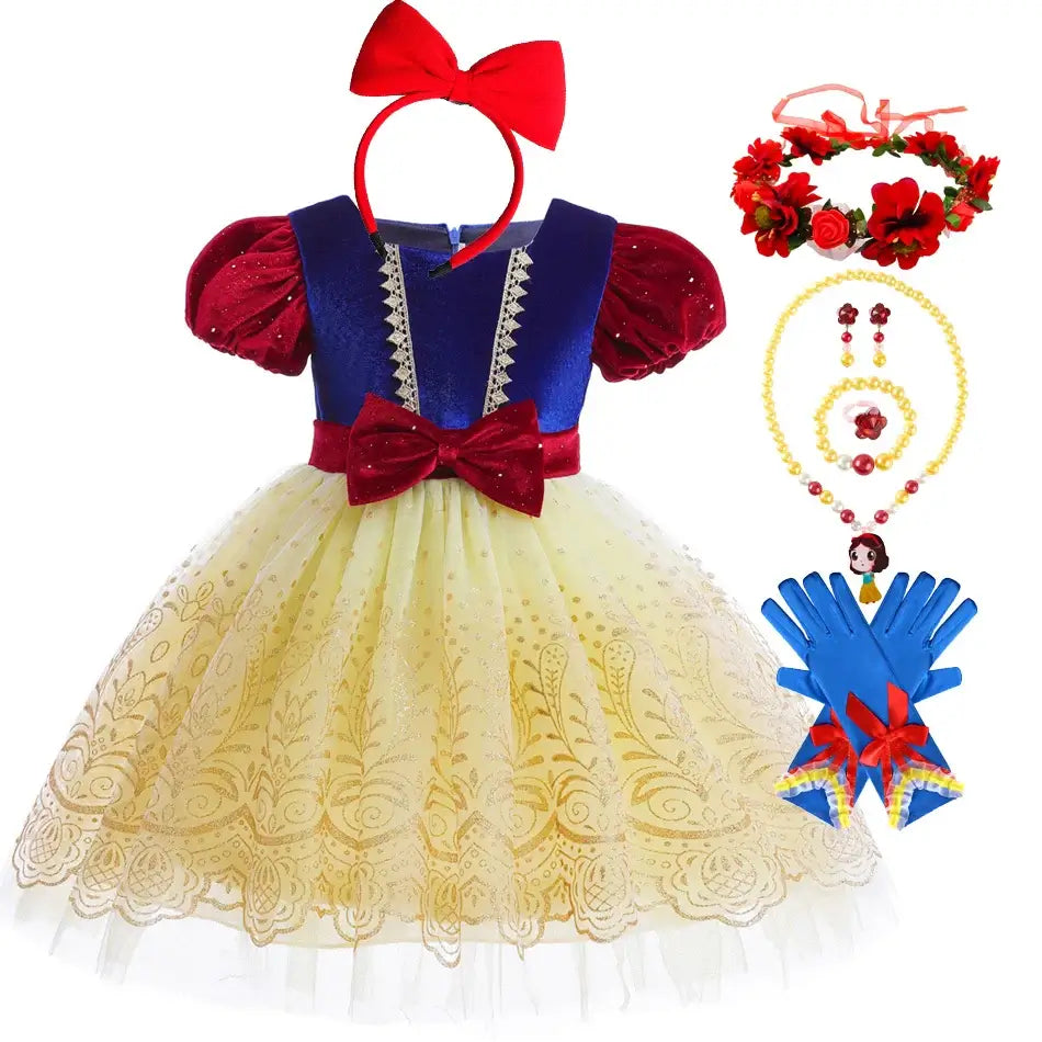 Snow White Costume for Kids Halloween Princess Cosplay Disguise Movie Birthday Party Clothing Girls Role Play Bowknot Dress