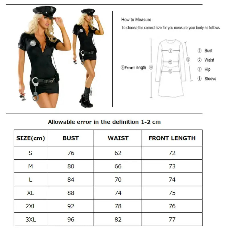 Plus Size Sexy Police Cop Costume Clubwear Military Officer Fantasy Uniform Cosplay Carnival Halloween Fancy Party Dress