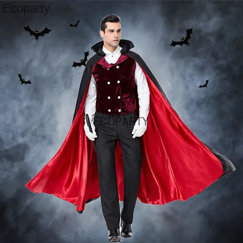 Men's Halloween Vampire Cosplay Costume Classic Movie Count Dracula Role Uniform Long Cloak Suit Carnival Easter Fancy Outfits