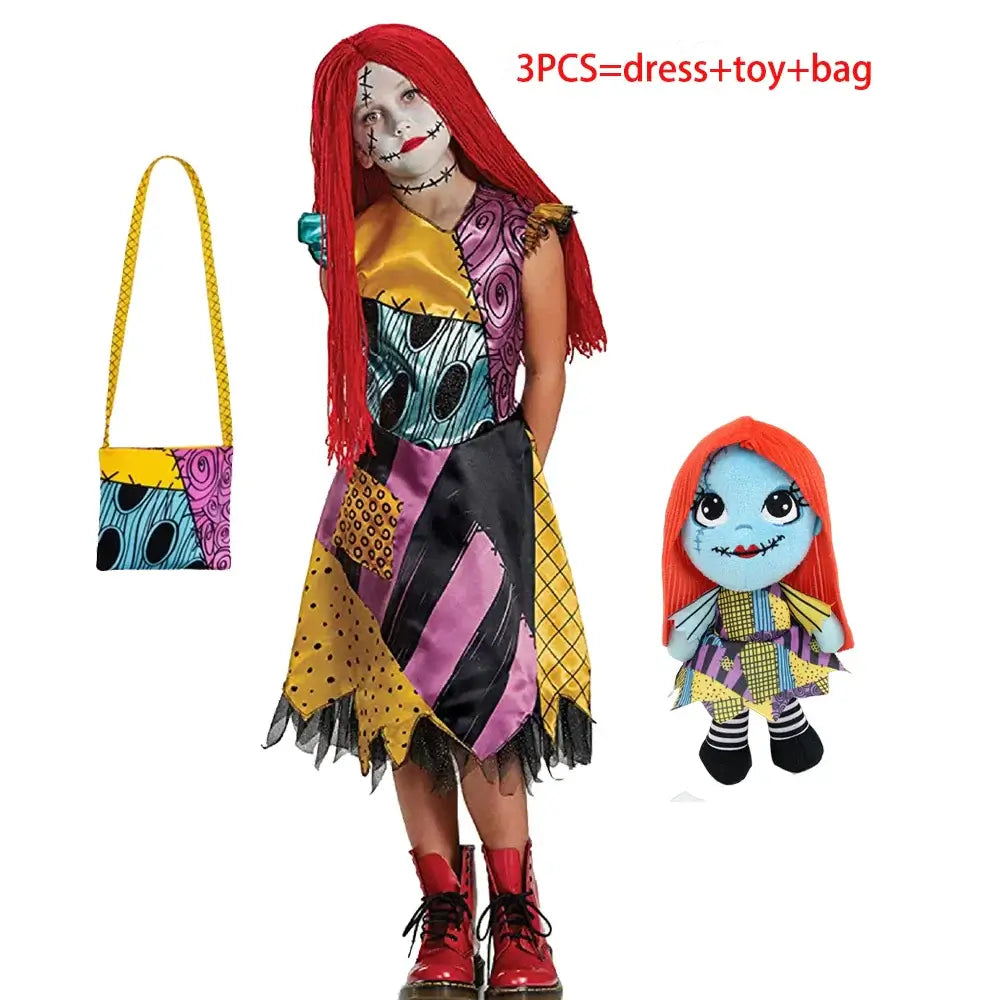 Kids 2024 Nightmare Before Christmas Sally Halloween Vestidos Jack Cosplay Costume Dress Girls Boy Children Carnival Party Dress