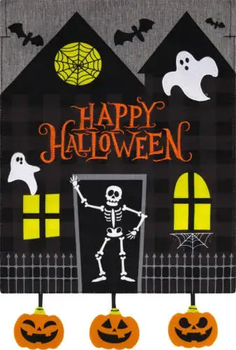 Haunted House Halloween Burlap Garden Flag Ghosts Bats 12.5"x18" Briarwood Lane