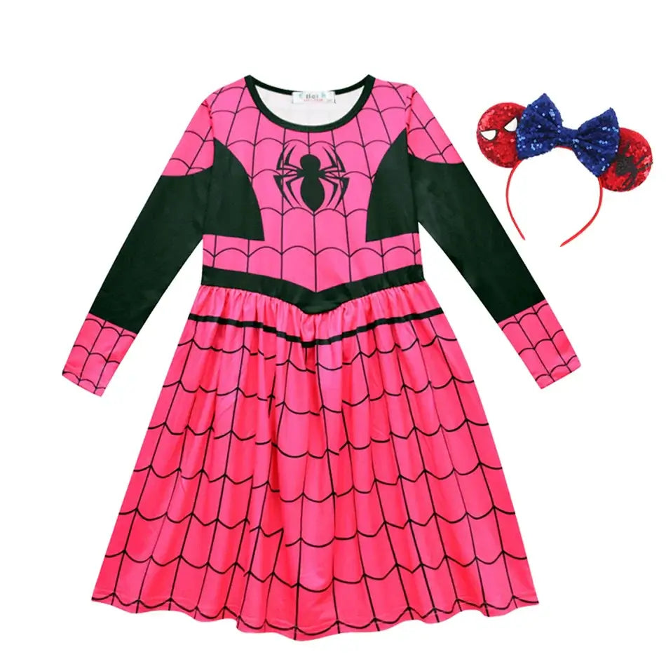 2024 New Spiderman Halloween Cosplay Girls Dress Children Cute Costumes Party Spiderman Kids Clothes