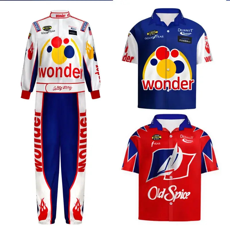 Movie Ricky Bobby Cosplay Uniform Racing Wear Top Pants Man Halloween Carnival Outfits