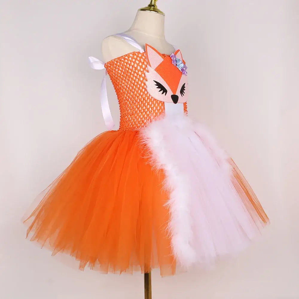 Orange White Fox Tutu Dress for Girls Birthday Party Carnival Fancy Dresses Animal Cosplay Halloween Costume for Kids Clothes