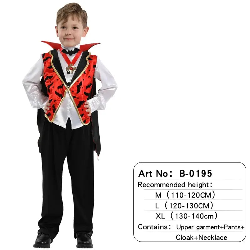 Kids Child Scary Gothic Boys Vampire Dracula Costumes Halloween Carnival Role Play Horrible Party Dress Up