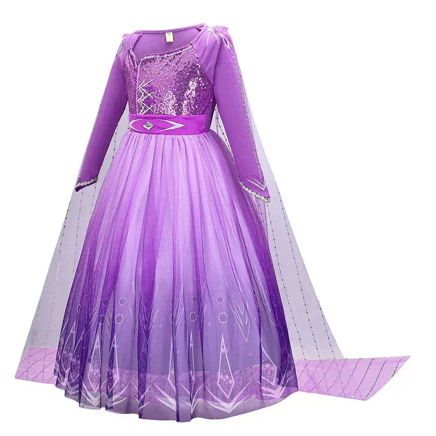 Disney Halloween Costume for Kids Girl's Elsa Mesh Ball Dress With Ruffle Trim Embroidered Birthday Princess Dresses for Baby