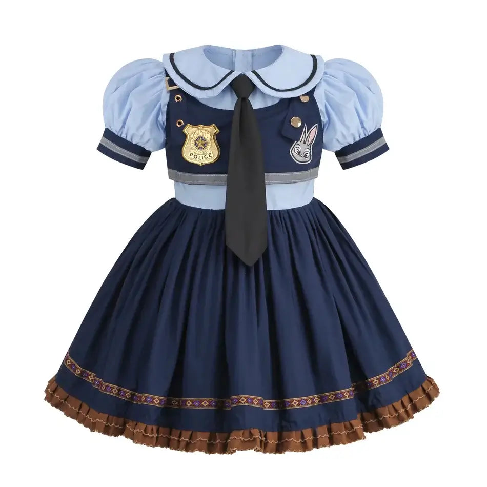 Movie Zootropolis Judy Cosplay Costume Kids Dress Tie Headdress Belt Socks Full Set Girls Police Role Play Uniform Halloween