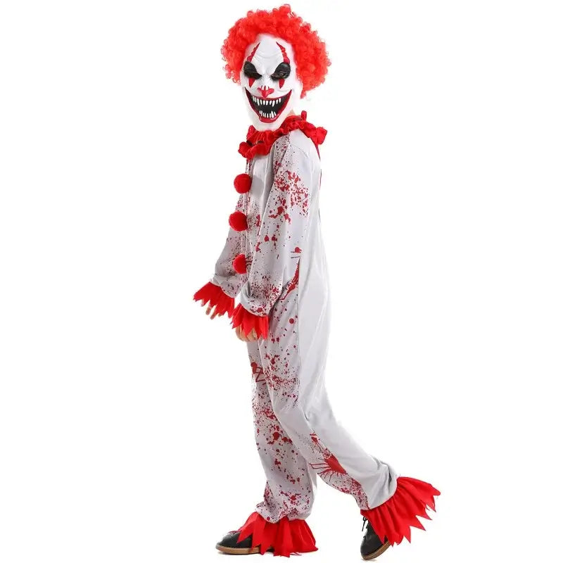 Fantasia Purim Halloween Costumes for Child Kids Boys Scary Creepy Bloody Killer Circus Clown Jester Costume Cosplay