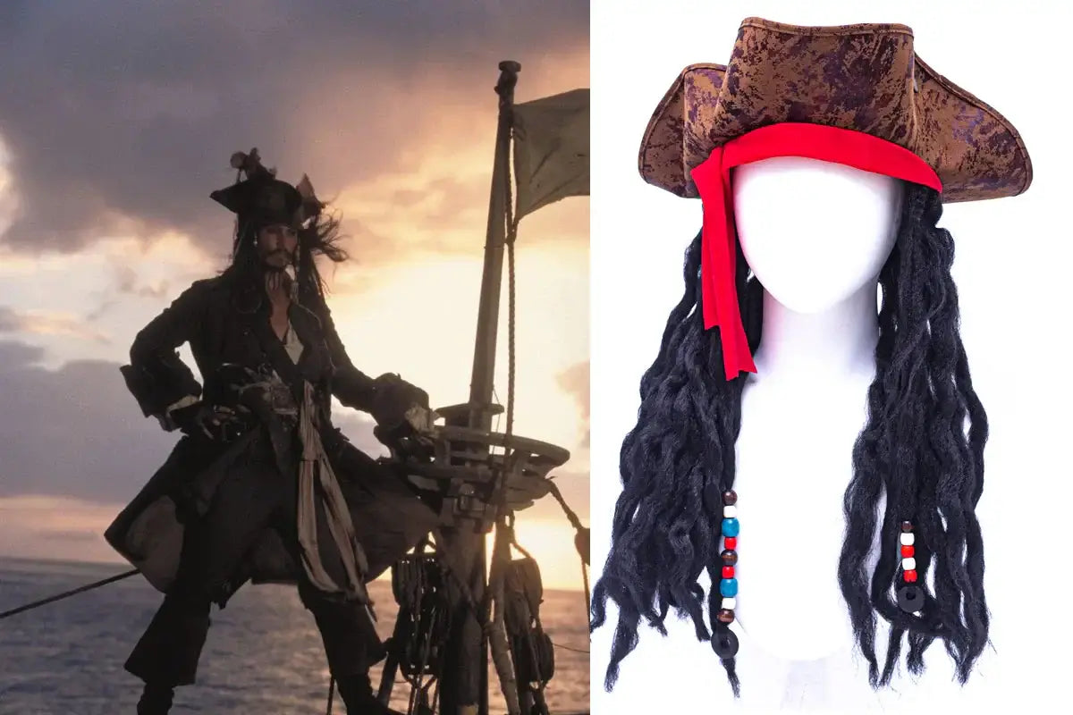 Halloween Caribbean Pirate Hat Cosplay Captain Jack Wig for Adult Men Party Cosplay Performance Costume Accessories