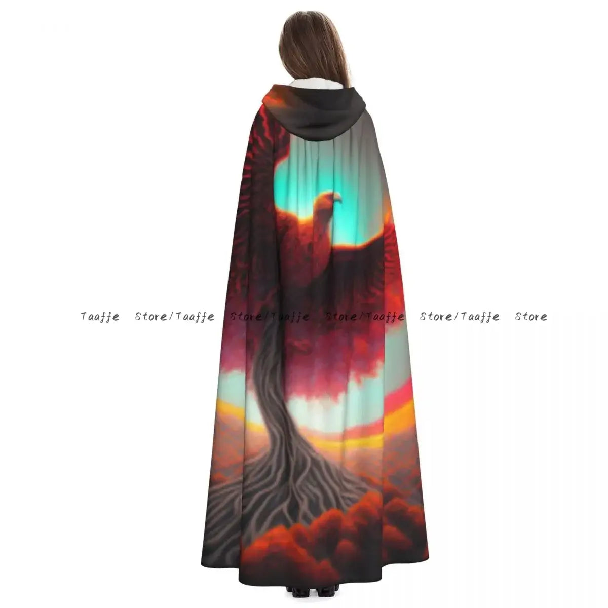 Adult Dragon And Phoenix In Classical Chinese Art Cloak Cape Hooded Medieval Costume Witch Wicca Vampire Costume Dress Coat