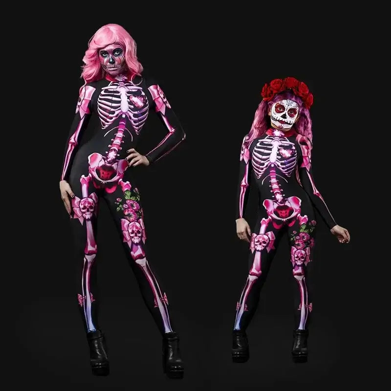 Cosplay Carnival Costume Adult Women Skeleton Bodysuit Halloween Devil Ghost Specter Jumpsuit Performance Scary Dress Up Party