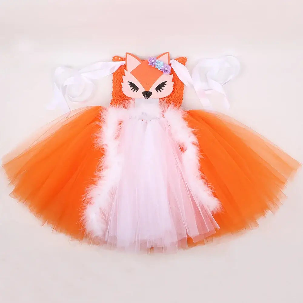 Orange White Fox Tutu Dress for Girls Birthday Party Carnival Fancy Dresses Animal Cosplay Halloween Costume for Kids Clothes