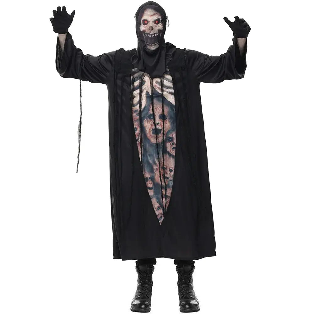 Scary Skeleton Ghost Cosplay Robe for Adult and Kids Monster Demon Devil Ghost Grim Reaper Girl Boy Men Halloween Party Costume