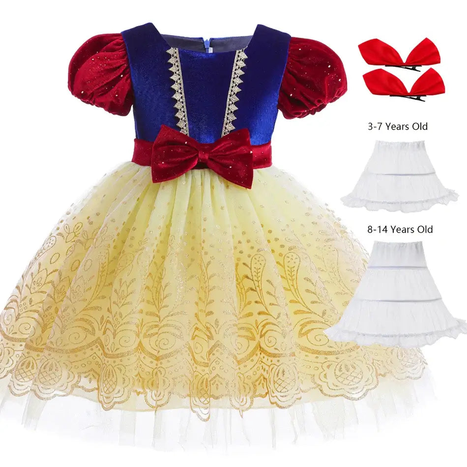 Snow White Costume for Kids Halloween Princess Cosplay Disguise Movie Birthday Party Clothing Girls Role Play Bowknot Dress