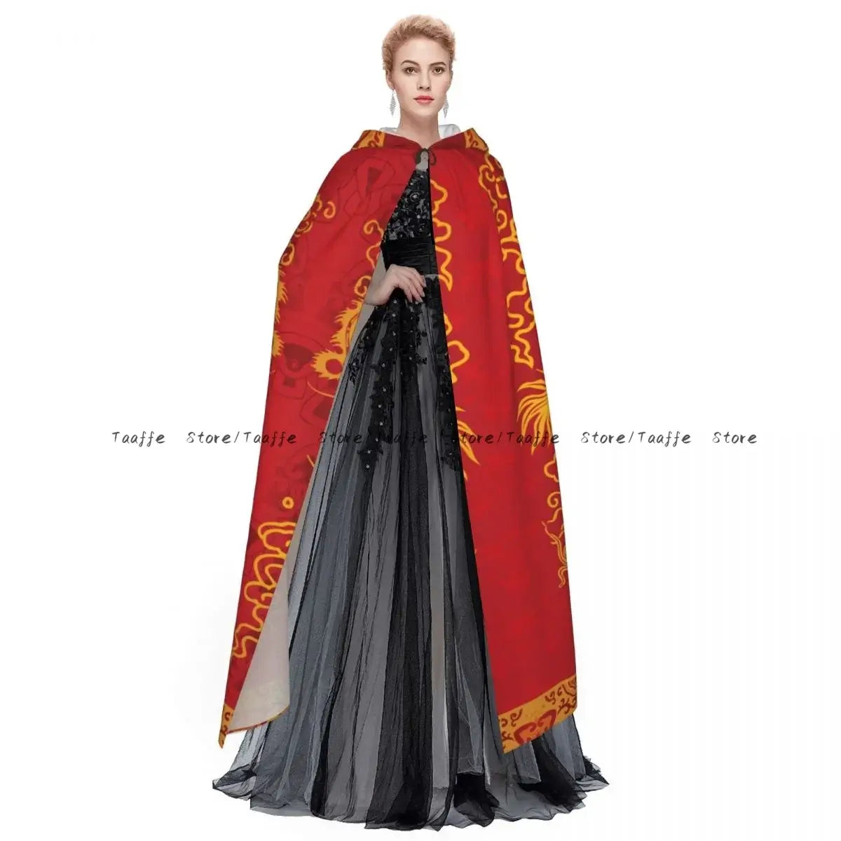 Adult Dragon And Phoenix In Classical Chinese Art Cloak Cape Hooded Medieval Costume Witch Wicca Vampire Costume Dress Coat