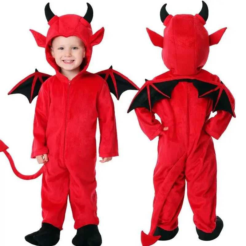 Kids Red Demon Devil Evil Bat Vampire Dress Halloween Cosplay Costumes Boys Girls Bull Ghost Party Role Playing Up jumpsuit