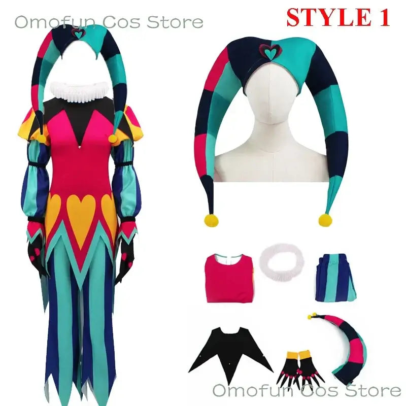 Fizzarolli Cosplay Costume Helluva Hat Boss Halloween Fancy Clown Suit Fezz Tail Carnaval Party Suit FullSet Unisex Suit XS-3XL