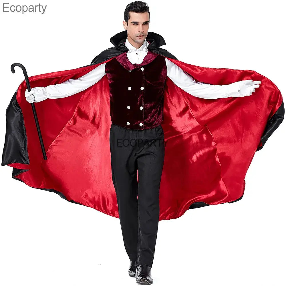 Men's Halloween Vampire Cosplay Costume Classic Movie Count Dracula Role Uniform Long Cloak Suit Carnival Easter Fancy Outfits