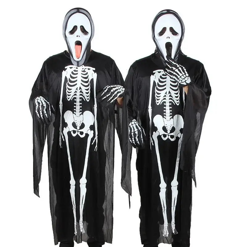 Sale Halloween Scary Costumes With Gloves Skull Skeleton Monster Demon Ghost Clothes Robe For Adult Kids