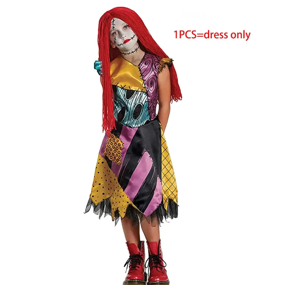 Kids 2024 Nightmare Before Christmas Sally Halloween Vestidos Jack Cosplay Costume Dress Girls Boy Children Carnival Party Dress