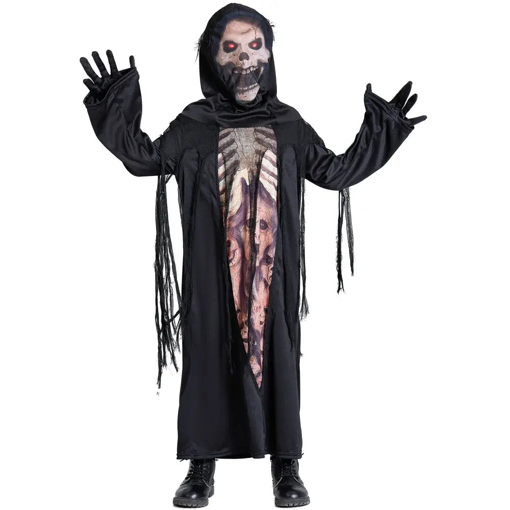 Scary Skeleton Ghost Cosplay Robe for Adult and Kids Monster Demon Devil Ghost Grim Reaper Girl Boy Men Halloween Party Costume