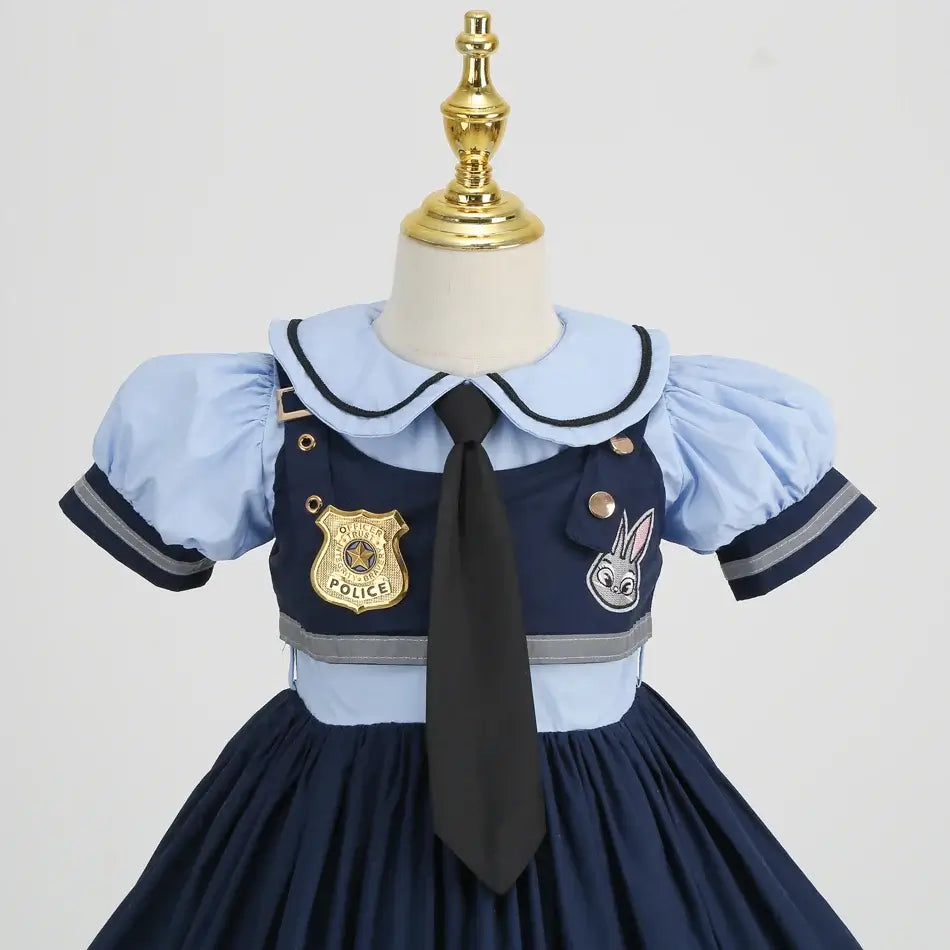 Movie Zootropolis Judy Cosplay Costume Kids Dress Tie Headdress Belt Socks Full Set Girls Police Role Play Uniform Halloween