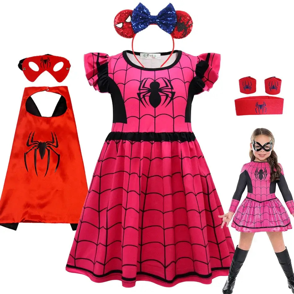 2024 New Spiderman Halloween Cosplay Girls Dress Children Cute Costumes Party Spiderman Kids Clothes