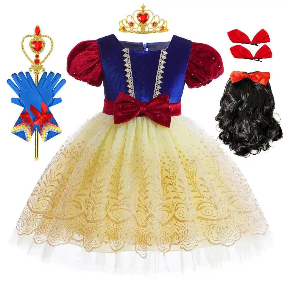 Snow White Costume for Kids Halloween Princess Cosplay Disguise Movie Birthday Party Clothing Girls Role Play Bowknot Dress