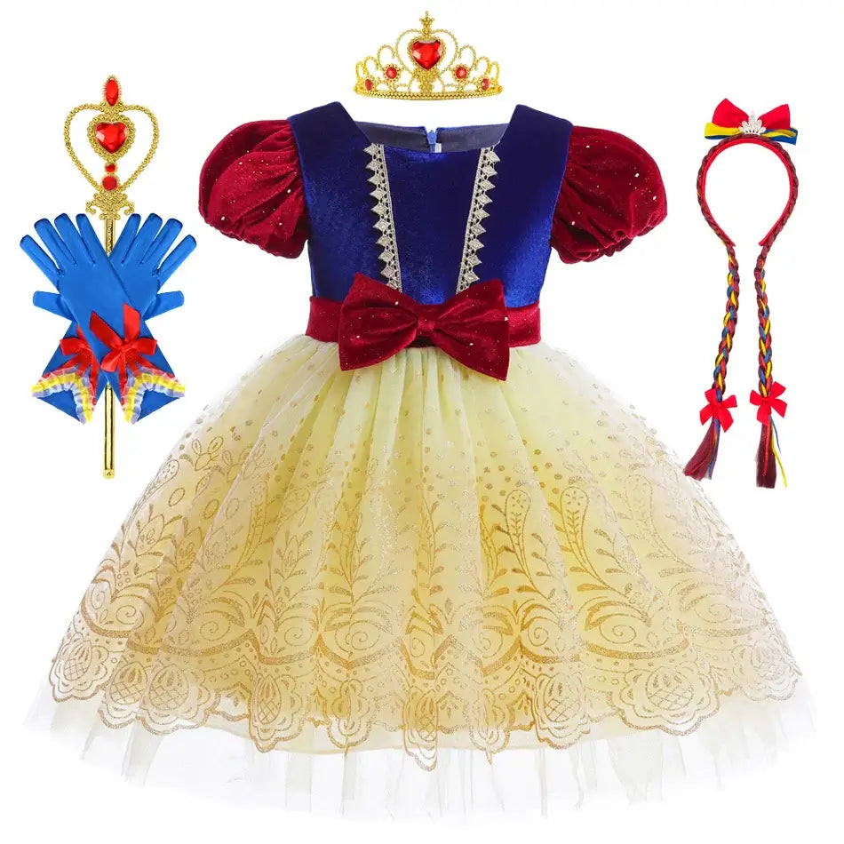 Snow White Costume for Kids Halloween Princess Cosplay Disguise Movie Birthday Party Clothing Girls Role Play Bowknot Dress