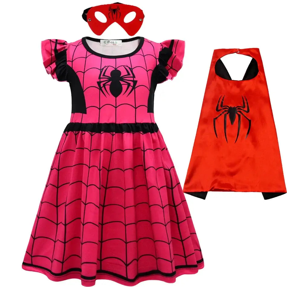 2024 New Spiderman Halloween Cosplay Girls Dress Children Cute Costumes Party Spiderman Kids Clothes