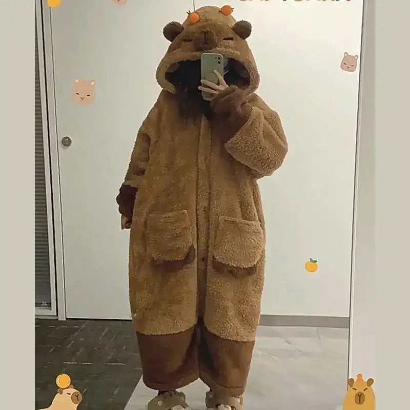 Adult Capybara Cosplay Costume Robes Kigurumi Onesie Anime Nightgown Halloween Cartoon Pajamas