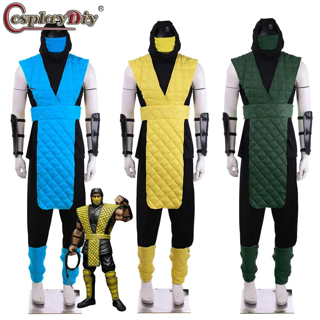 Game Mortal Kombat X Scorpion Costume Sub-Zero Cosplay Yellow Blue Battle Combat Men's Outfit Adult Full Suit Halloween Carnival