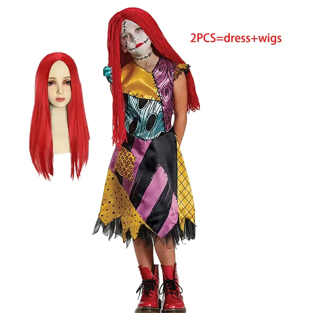 Kids 2024 Nightmare Before Christmas Sally Halloween Vestidos Jack Cosplay Costume Dress Girls Boy Children Carnival Party Dress