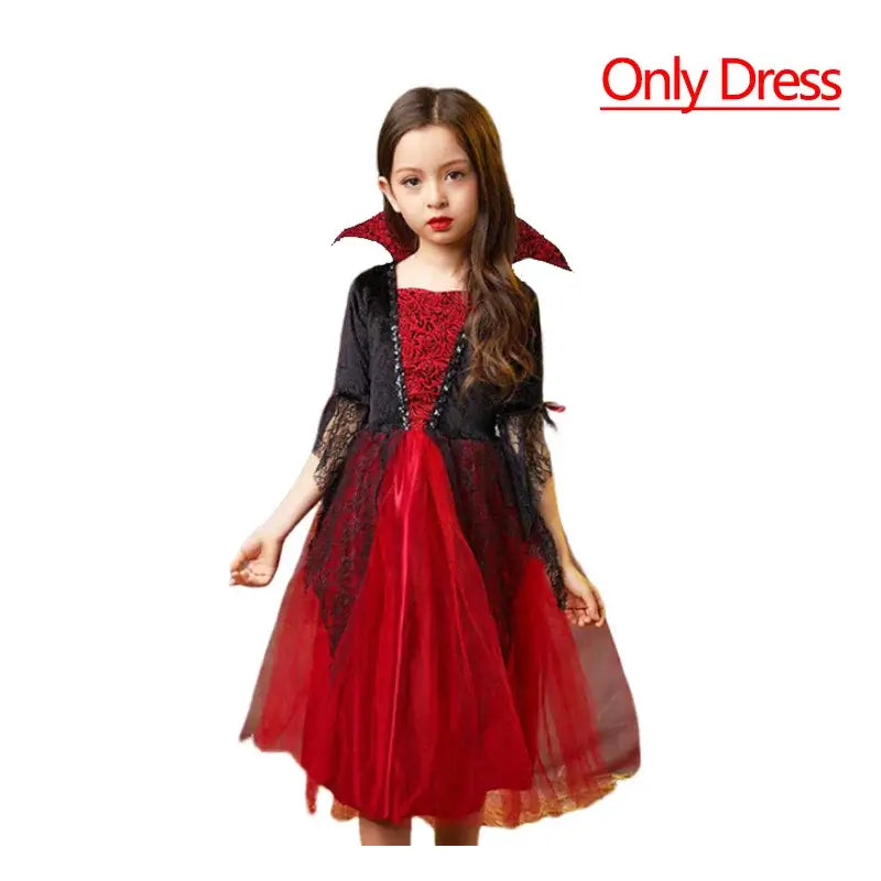 Girls Boys Vampire Dress Kid Ghost Bride Gothic Cosplay Vampire Devil Bat Halloween Costume Vampiran Carnival Outfit Clothes