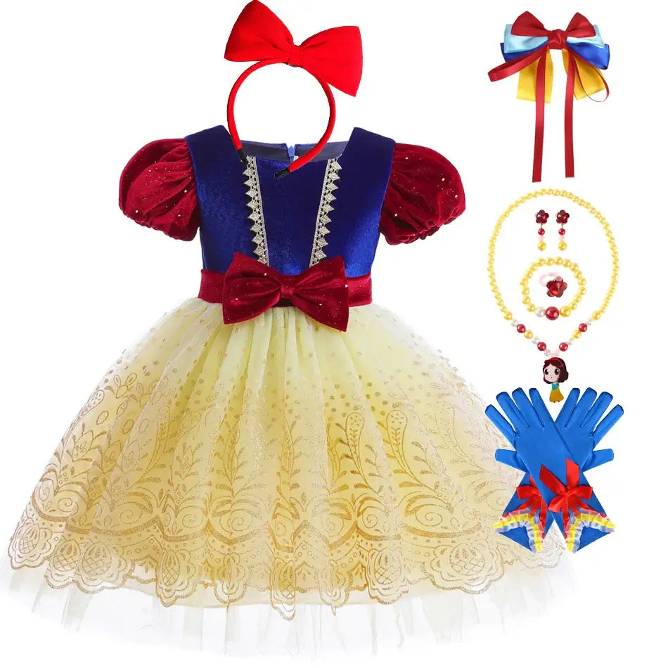 Snow White Costume for Kids Halloween Princess Cosplay Disguise Movie Birthday Party Clothing Girls Role Play Bowknot Dress