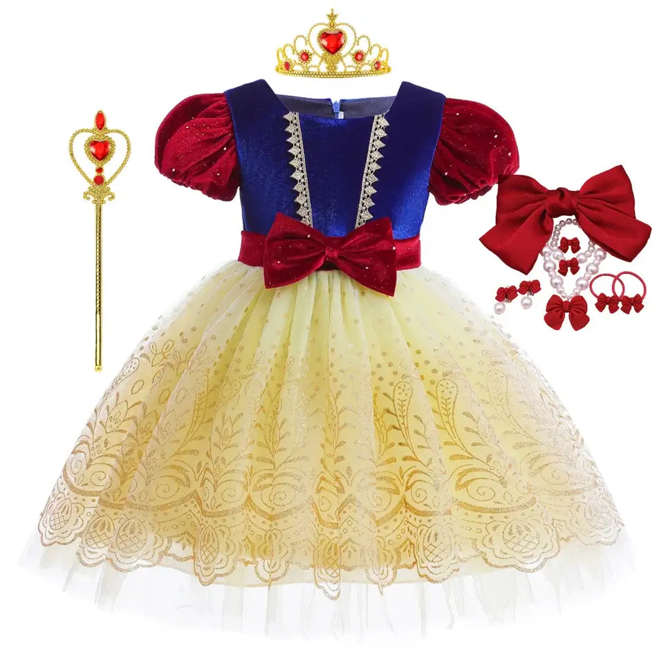 Snow White Costume for Kids Halloween Princess Cosplay Disguise Movie Birthday Party Clothing Girls Role Play Bowknot Dress