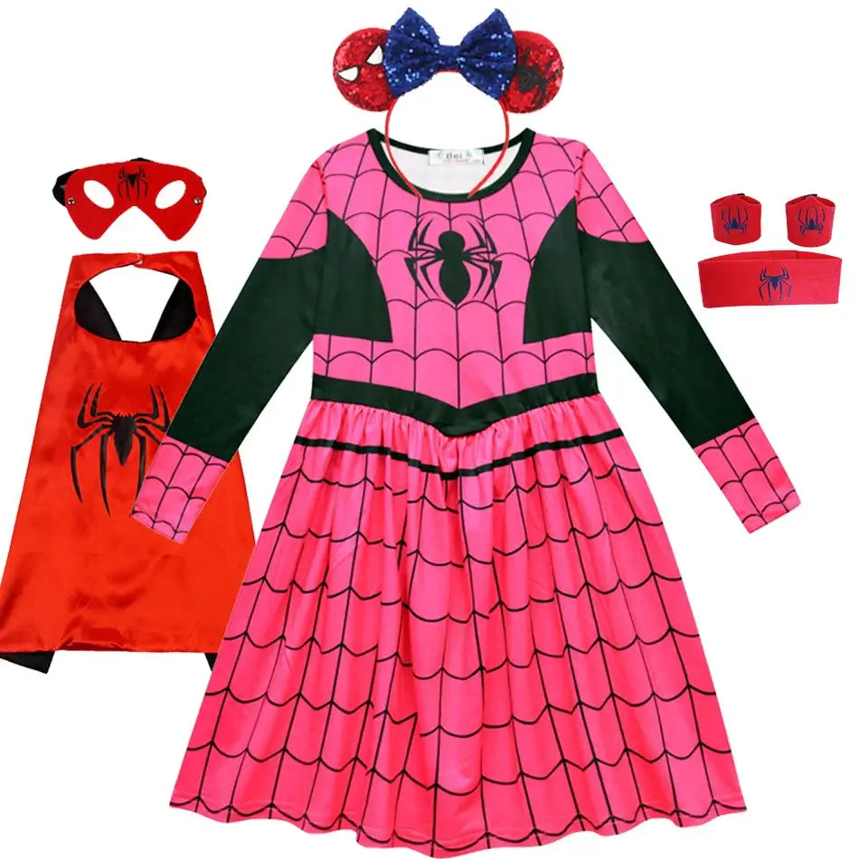 2024 New Spiderman Halloween Cosplay Girls Dress Children Cute Costumes Party Spiderman Kids Clothes