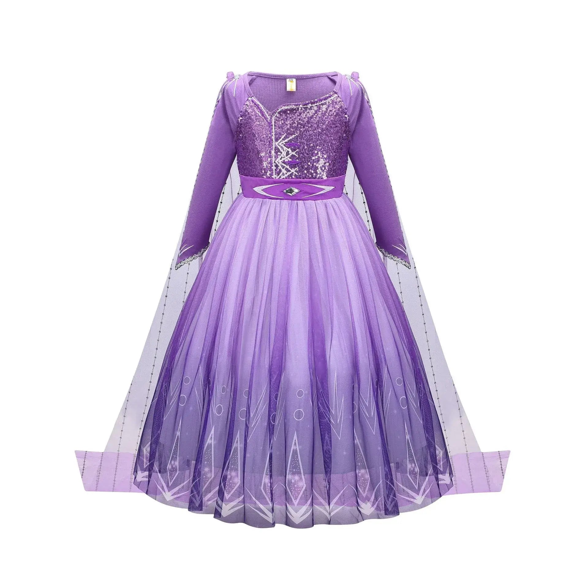 Disney Halloween Costume for Kids Girl's Elsa Mesh Ball Dress With Ruffle Trim Embroidered Birthday Princess Dresses for Baby