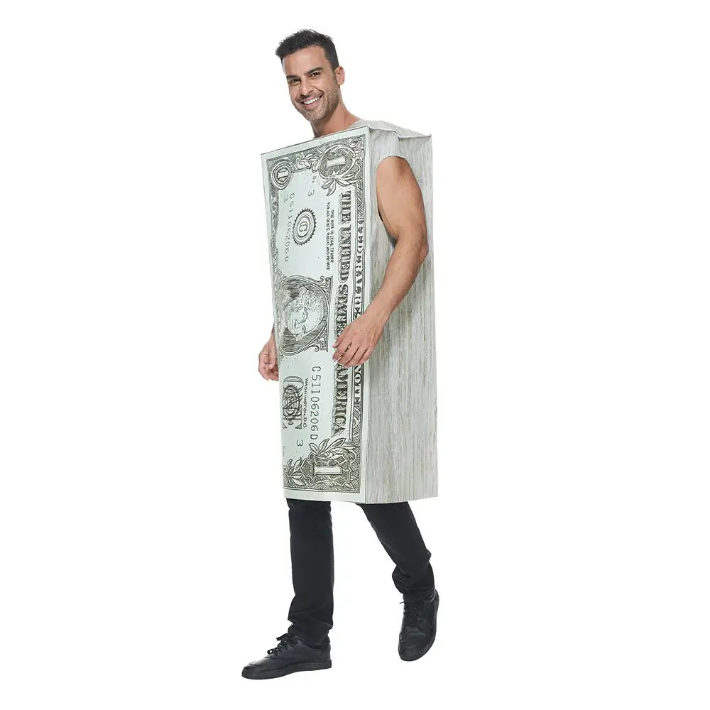 Eraspooky Funny Adult Dollar Bills Costume Halloween Unisex Jumpsuit Paper Money Cosplay Outfit Carnival Party Purim Fancy Dress