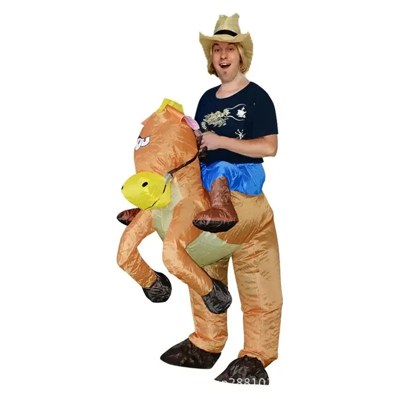 Funny Cosplay Cowboy Riding Horse Disfraz Inflatable Costume Halloween Carnival Fancy Dress Party Stage Show Masquerade Toy