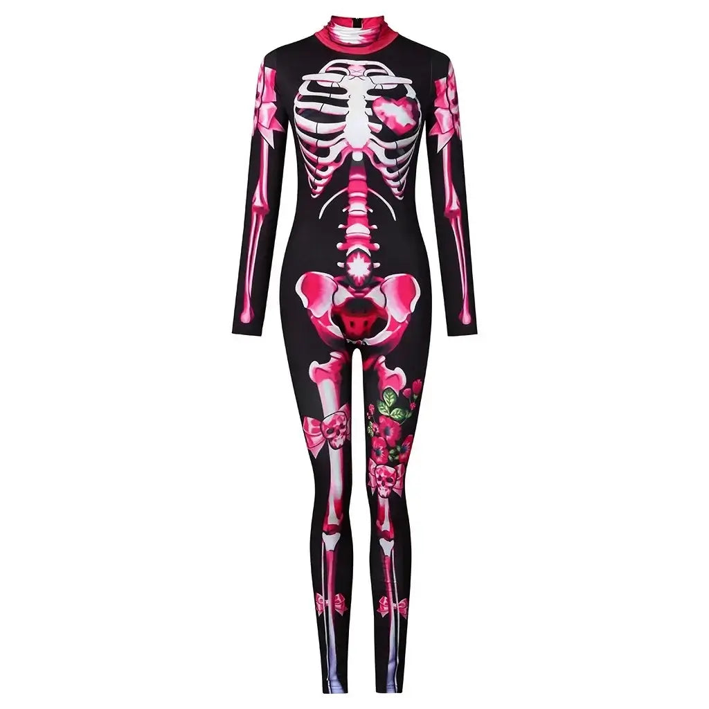 Cosplay Carnival Costume Adult Women Skeleton Bodysuit Halloween Devil Ghost Specter Jumpsuit Performance Scary Dress Up Party