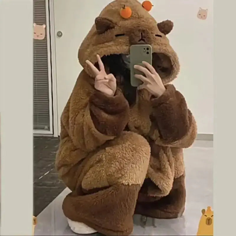 Adult Capybara Cosplay Costume Robes Kigurumi Onesie Anime Nightgown Halloween Cartoon Pajamas