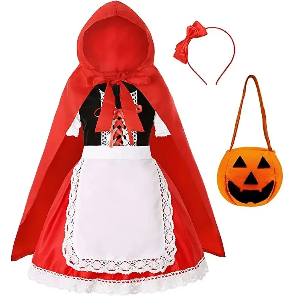 Halloween Baby Girls Cosplay Witch Costume Children Vampire Princess Dress Kids Role Playing Clothes With Bag Hat Carnival Party