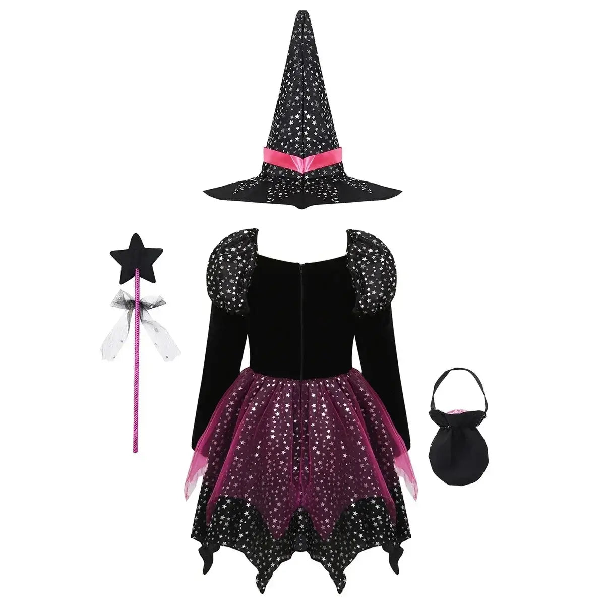 Halloween Baby Girls Cosplay Witch Costume Children Vampire Princess Dress Kids Role Playing Clothes With Bag Hat Carnival Party