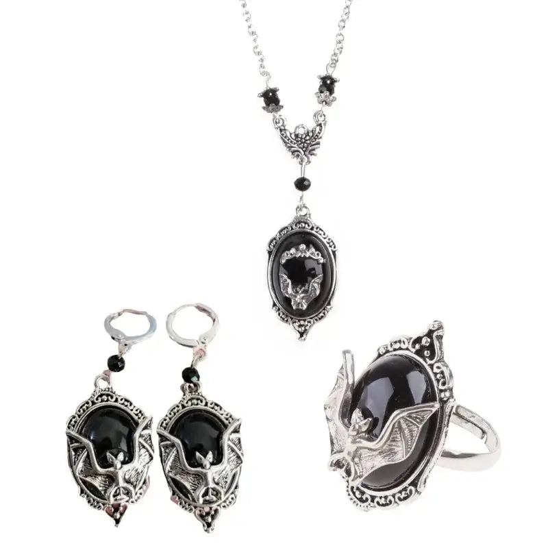 Necklace with Bat Earrings Ring Halloween for Vampire Costume Accessories for Wo