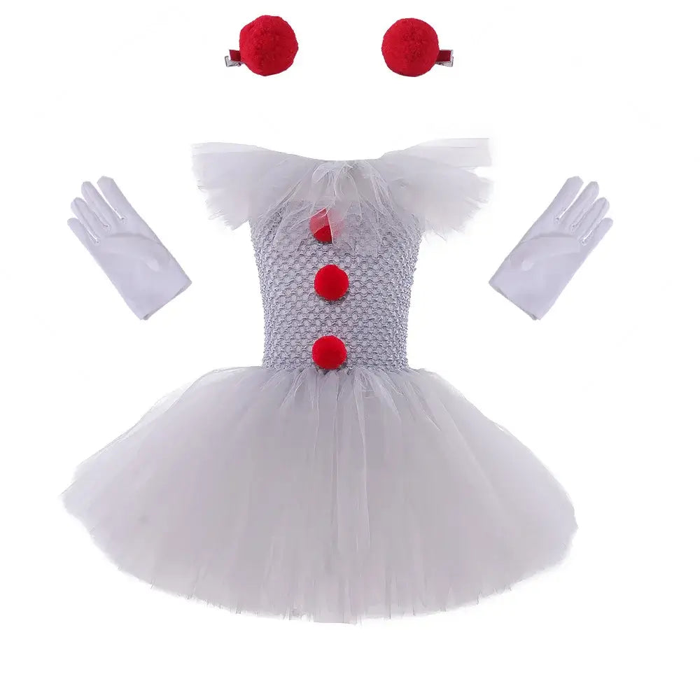 Gray Joker Tutu Tulle Dress for Girls Carnival Girl Creepy Clown Cosplay Clothes for Kids Party Scary Outfits Halloween Costume